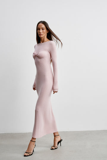 VIVIAN merino wool dress with twist detail, pink