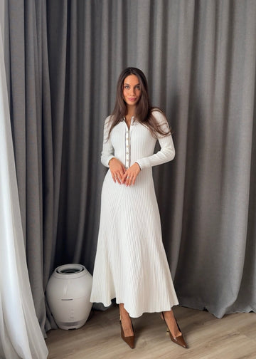 HANNA long-sleeve polo dress with contrast trim, white