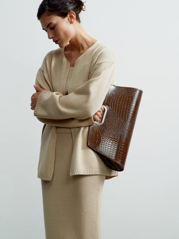 VALERA belted cardigan in cotton and wool, beige