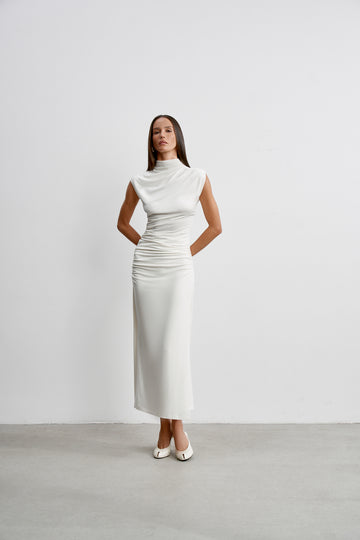 NAOMI ruched wrap skirt, milk