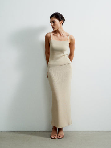 VALERA straight cotton wool skirt, beige