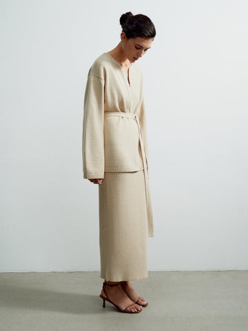 VALERA straight cotton wool skirt, beige