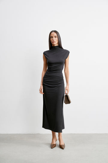 NAOMI ruched top with collar, anthracite