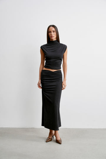 NAOMI ruched wrap skirt, anthracite