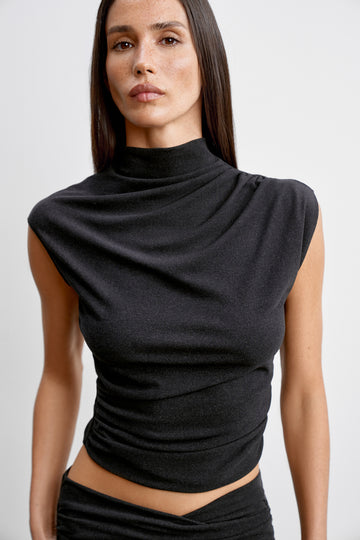 NAOMI ruched top with collar, anthracite