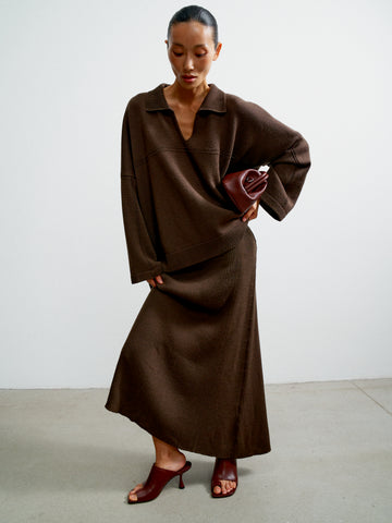 ANDREA merino wool skirt, chocolate