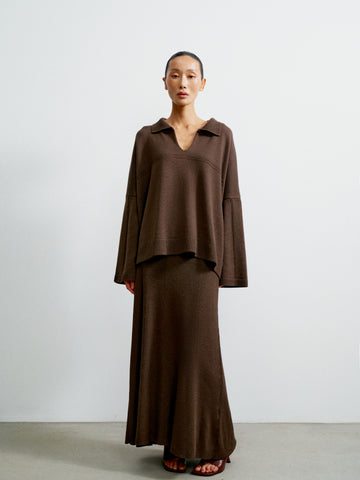 ANDREA oversized polo jumper, chocolate