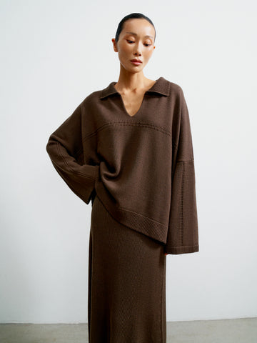 ANDREA oversized polo jumper, chocolate