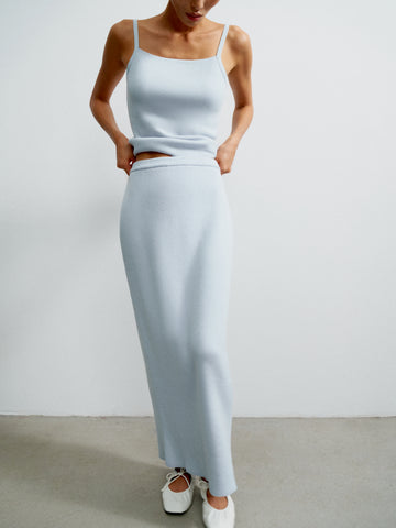VALERA straight cotton wool skirt, light blue