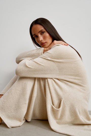 ISABEL longline cashmere cardigan, beige