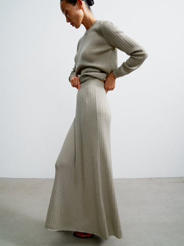 SHANTY textured knit maxi skirt, gray-beige