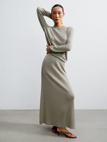 SHANTY textured knit maxi skirt, gray-beige