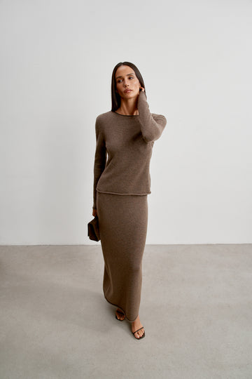 ISABEL cashmere wool skirt, chocolate