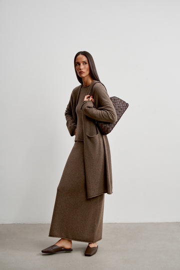 ISABEL cashmere wool skirt, chocolate