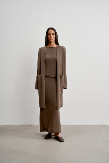 ISABEL longline cashmere cardigan, chocolate