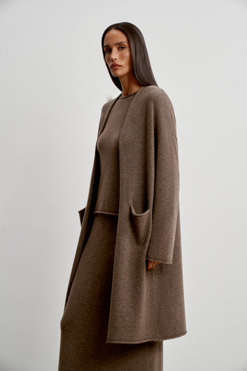 ISABEL longline cashmere cardigan, chocolate