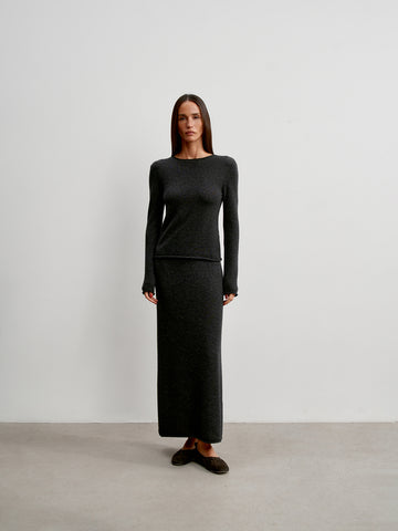 ISABEL cashmere wool skirt, anthracite