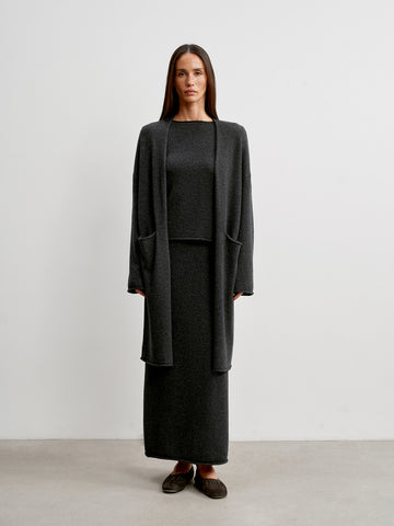 ISABEL longline cashmere cardigan, anthracite
