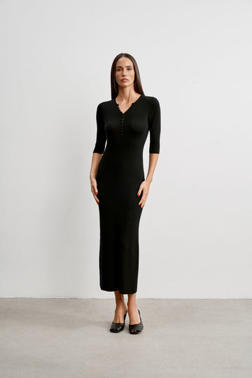 TERESA wool button-front dress, black