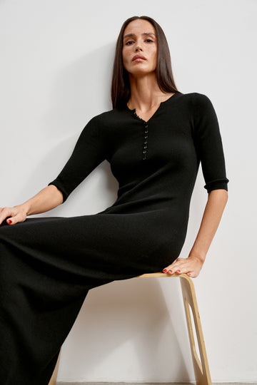 TERESA wool button-front dress, black