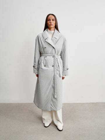 VANESSA lightweight double-breasted puffer coat, light gray
