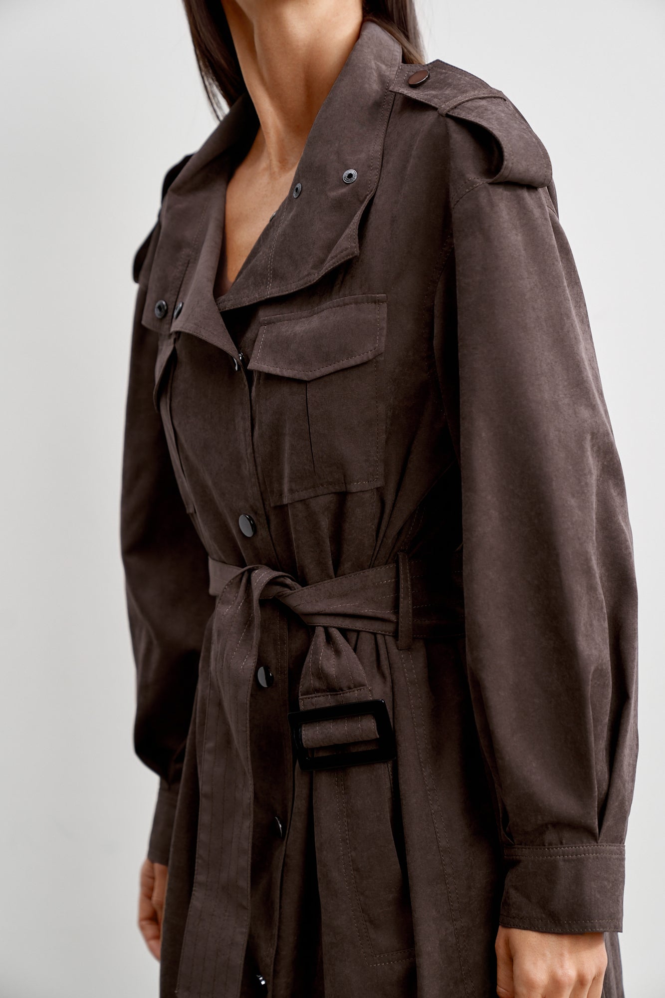 TEONA long trench coat, chocolate