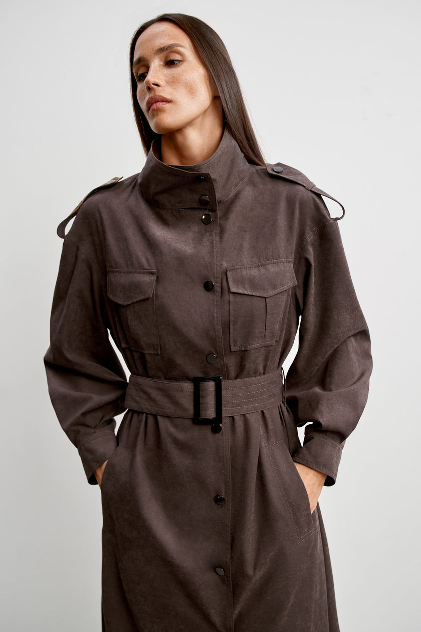 TEONA long trench coat, chocolate