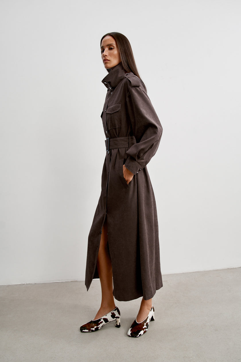 TEONA long trench coat, chocolate