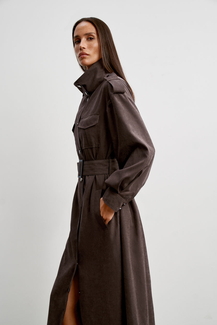 TEONA long trench coat, chocolate