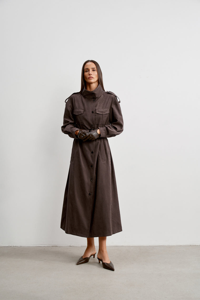 TEONA long trench coat, chocolate