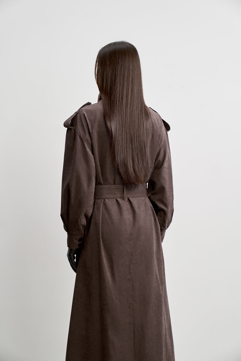 TEONA long trench coat, chocolate
