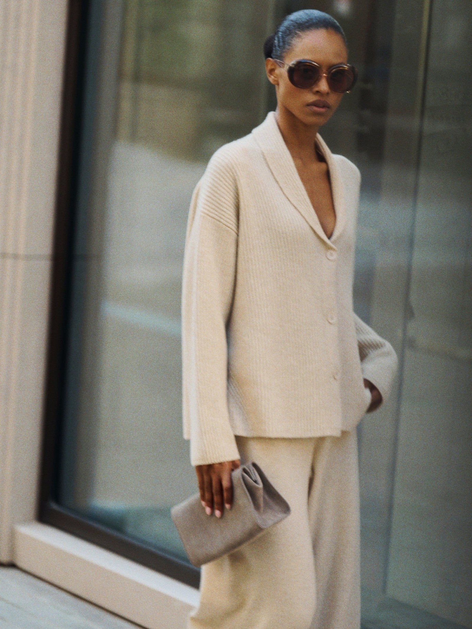 AMANDA shawl-collar cardigan, beige