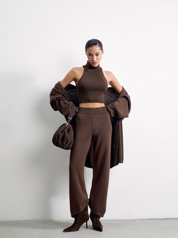 Andrea relaxed fit pants with elastic waist, chocolate