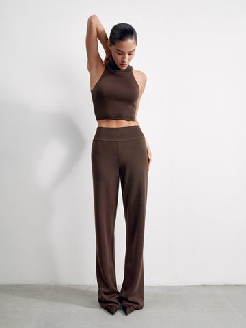 AMUSE cropped turtleneck top, chocolate