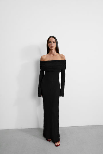 DAVIDA off-shoulder draped dress, black