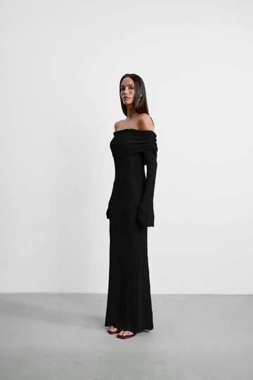 DAVIDA off-shoulder draped dress, black
