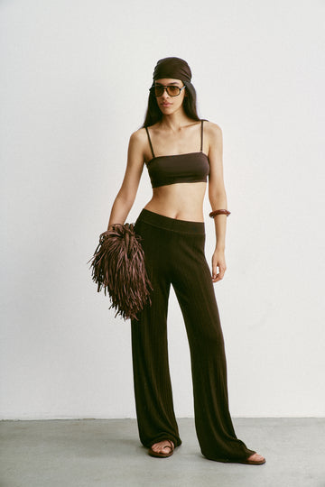 Bali flared ribbed cotton viscose pants, chocolate