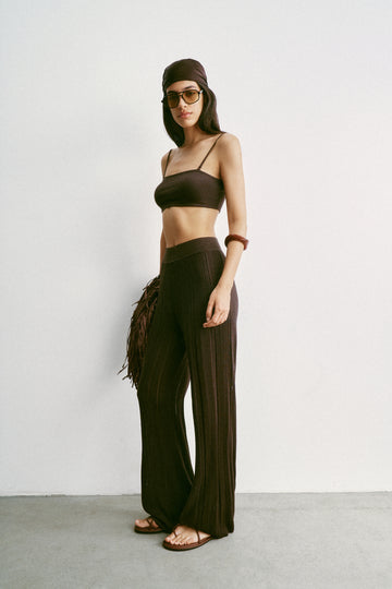 Bali flared ribbed cotton viscose pants, chocolate