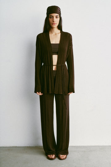 BALI sheer belted cardigan, chocolate