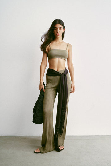 Bali flared ribbed cotton viscose pants, khaki