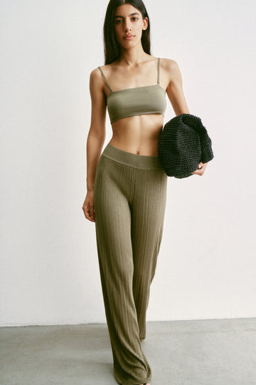 Bali flared ribbed cotton viscose pants, khaki