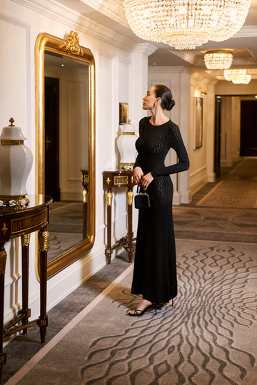 TAJ lace-knit dress, black