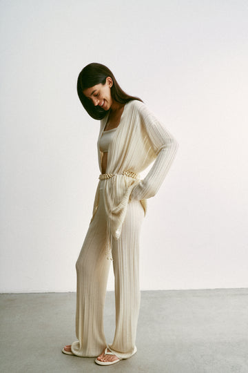 Bali flared ribbed cotton viscose pants, milk