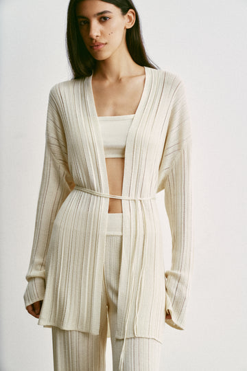 BALI sheer belted cardigan, milk