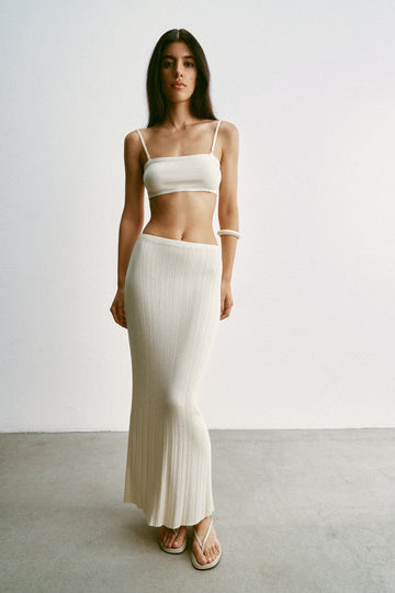 BALI ribbed knit skirt with slit, milk