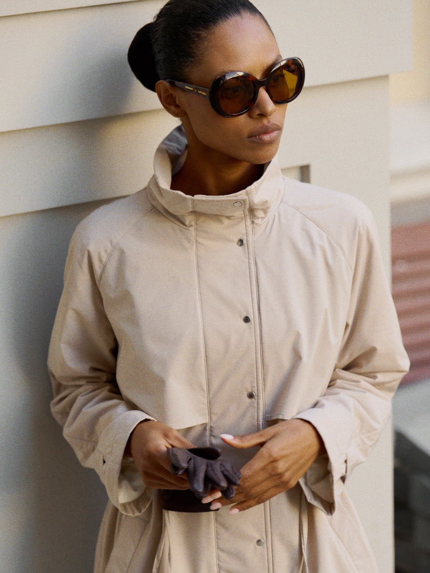 SASHA Drawstring-Waist Windbreaker, light beige