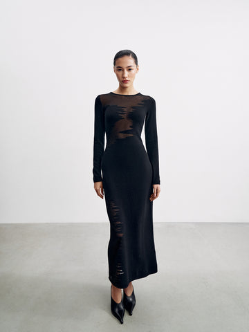 DAKOTA cashmere dress with abstract print, black