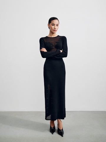 DAKOTA cashmere dress with abstract print, black