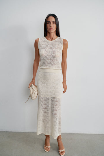 MIA openwork slit skirt, milk