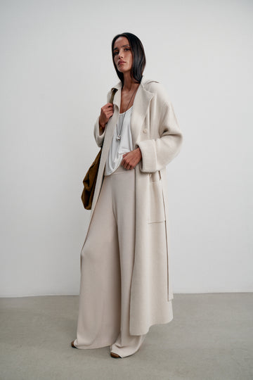 SAHAR oversized cardigan coat with belt, pearl